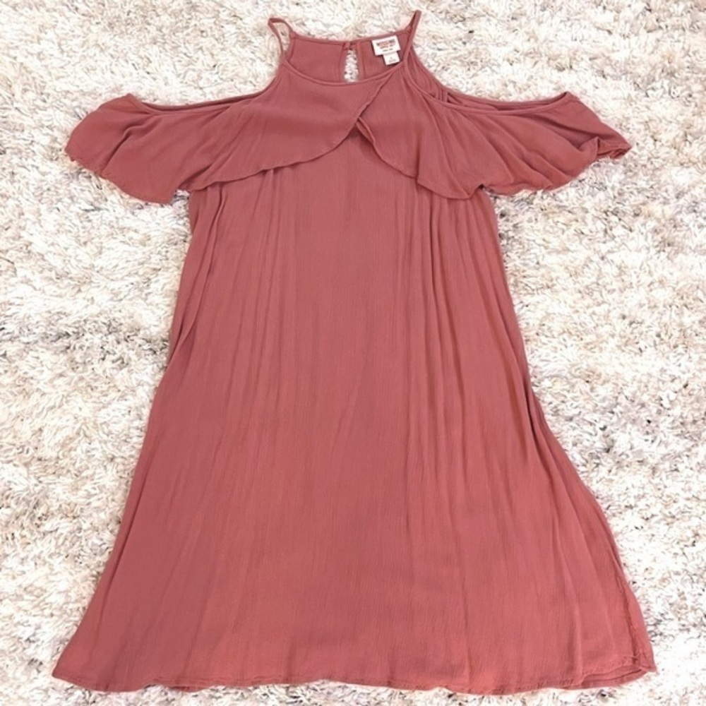 Lg Mossimo Cold Drape Shoulder Knee Length‎ Crepe Fabric Dress Dusty Rose Pink